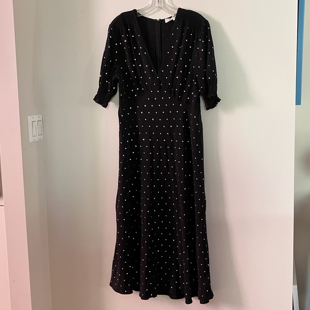 DVF Rhinestone-Covered Sparkling Black Silk Crepe De Chine Dress 12 Large